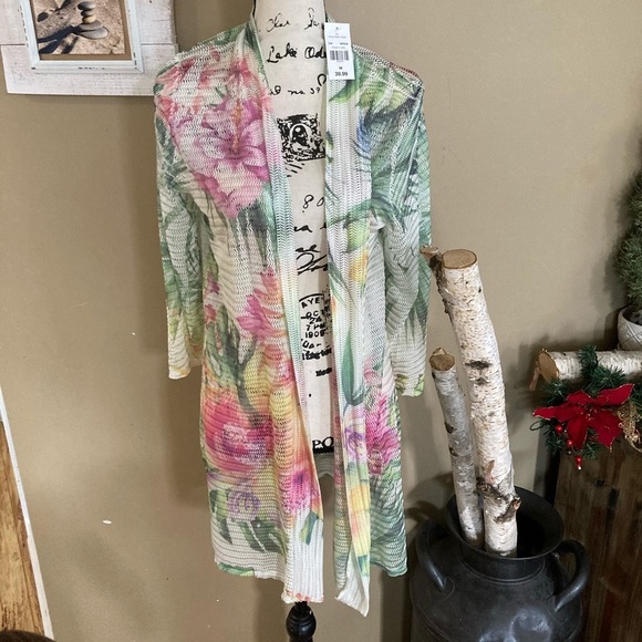 Hawaiian floral Mesh swimsuit coverup cardigan size M USA NWT kimono - Picture 1 of 14